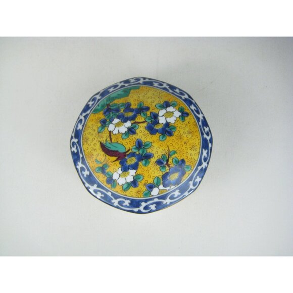 Kutani Takahashi Octagon Trinket Box Japan Floral Bird Vintage Lidded Porcelain - Picture 2 of 13